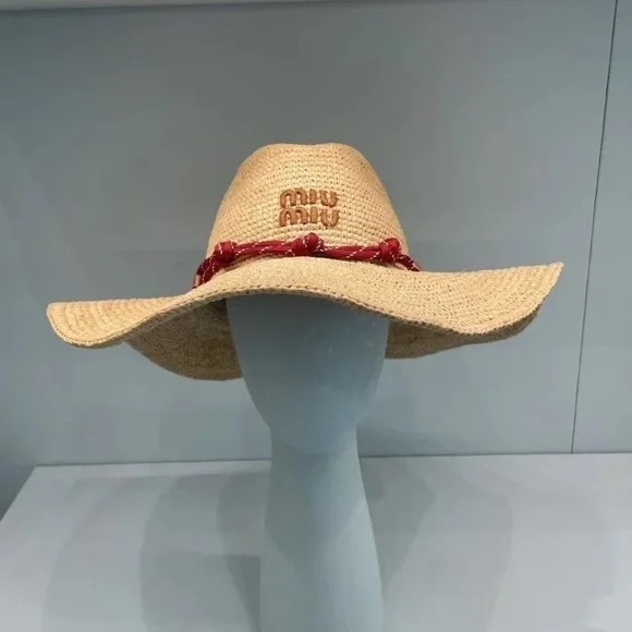 Miu Miu Raffia Straw Hat Handmade 57cm Sun Hat - Picture 6 of 6